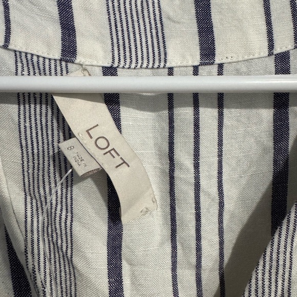 NWT LOFT Navy and White Striped Linen Dress Womens Size 8 - Picture 3 of 10